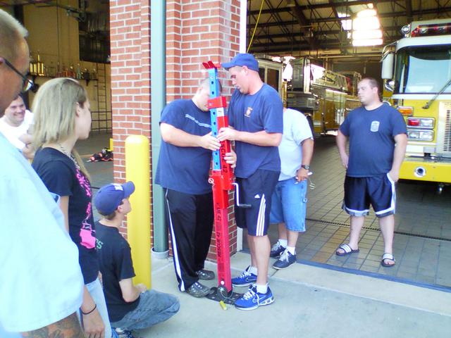 Chief 3B Wharenbrock giving a demo on the 42 Rescue Struts 06/21/10. Firefighters Gary Hanbury, Teve Willing, Sabrina Wood, Richard Roloson II, Brian Yount, Ken Spaulding, and Tommy Fairfax.